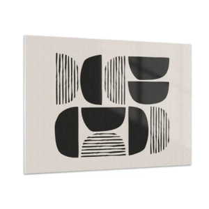 Glasbild - Bild auf glas - Abstrakte Komposition geometrischer Formen mit Linien - 100x70cm - Halbherzige Deals - Moderne Wanddekoration für Wohnzimmer und Schlafzimmer ARTTOR