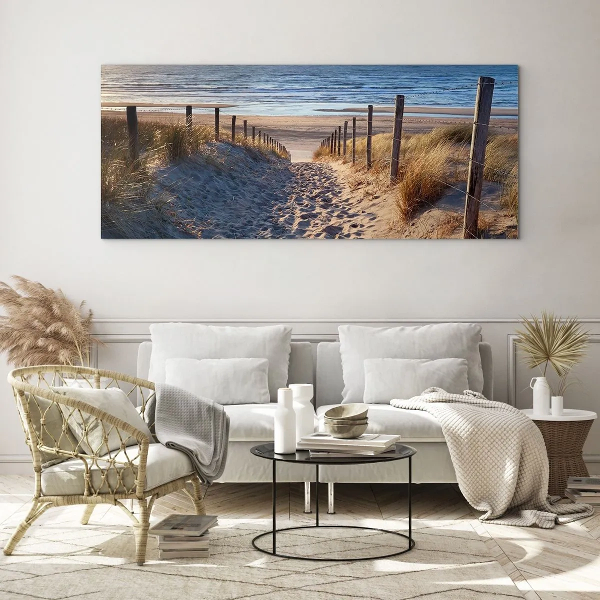 Glasbild - Bild auf glas - Weg durch die Dünen zum Strand - 120x50cm - Das Rauschen des Meeres, der Gesang der Vögel, ein wilder Strand im Gras ... - Moderne Wanddekoration für Wohnzimmer und Schlafzimmer ARTTOR