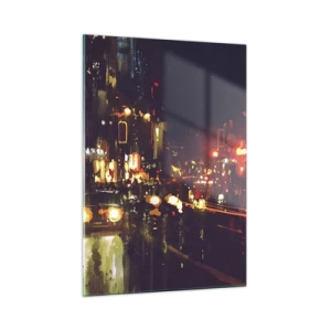 Glasbild - Bild auf glas - Stadtnachtlandschaft mit Autos und Straßenlaternen - 50x70cm - Eingetaucht in die Lichter der Nacht - Moderne Wanddekoration für Wohnzimmer und Schlafzimmer ARTTOR