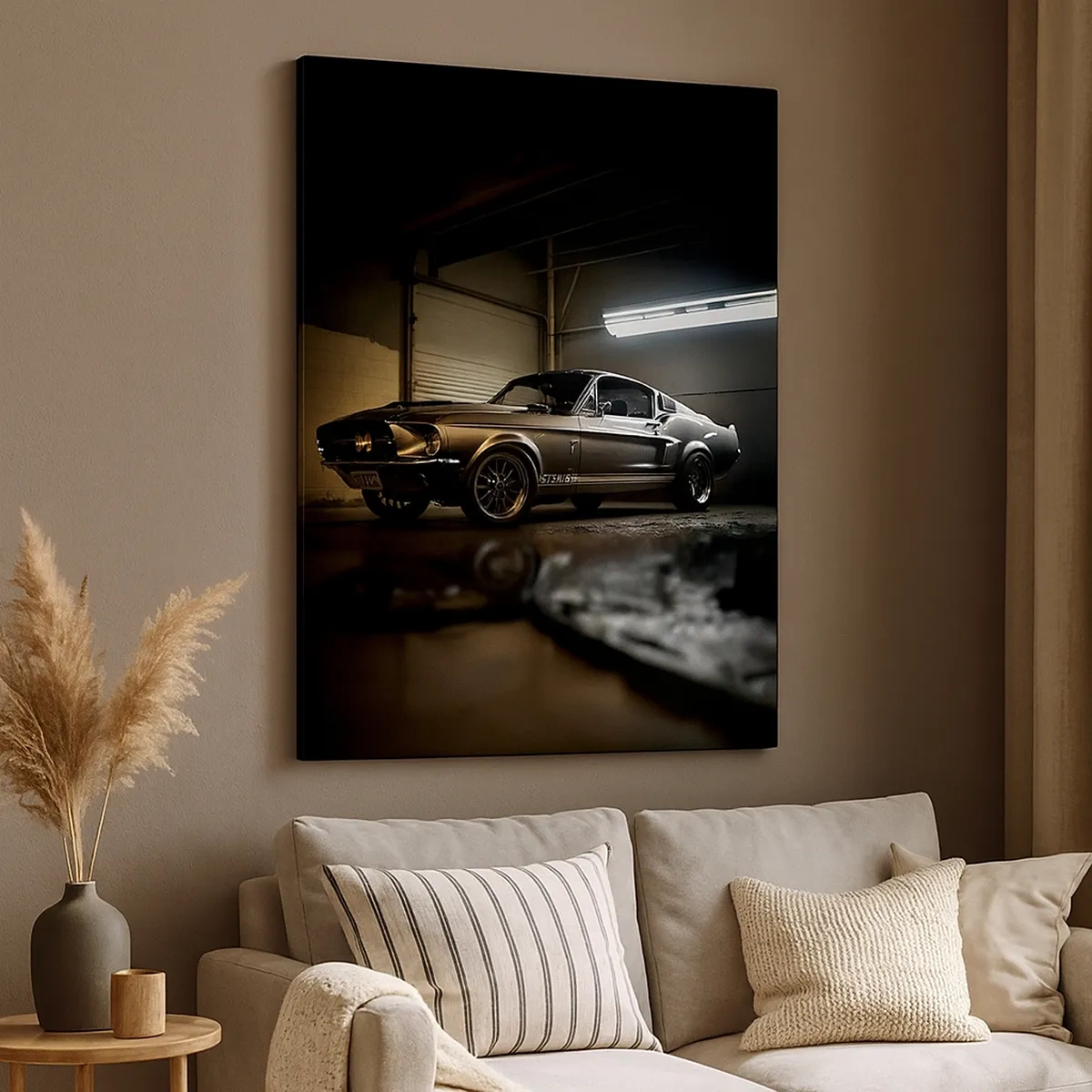 Bild auf Leinwand - Leinwandbild - Oldtimer in Retro-Garage - 50x70cm - Zurück in die Vergangenheit - Moderne Wanddekoration für Wohnzimmer und Schlafzimmer ARTTOR