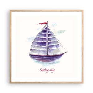 Poster in einem Rahmen aus heller Eiche - Volle Segel und ruhiges Wasser - 60x60 cm