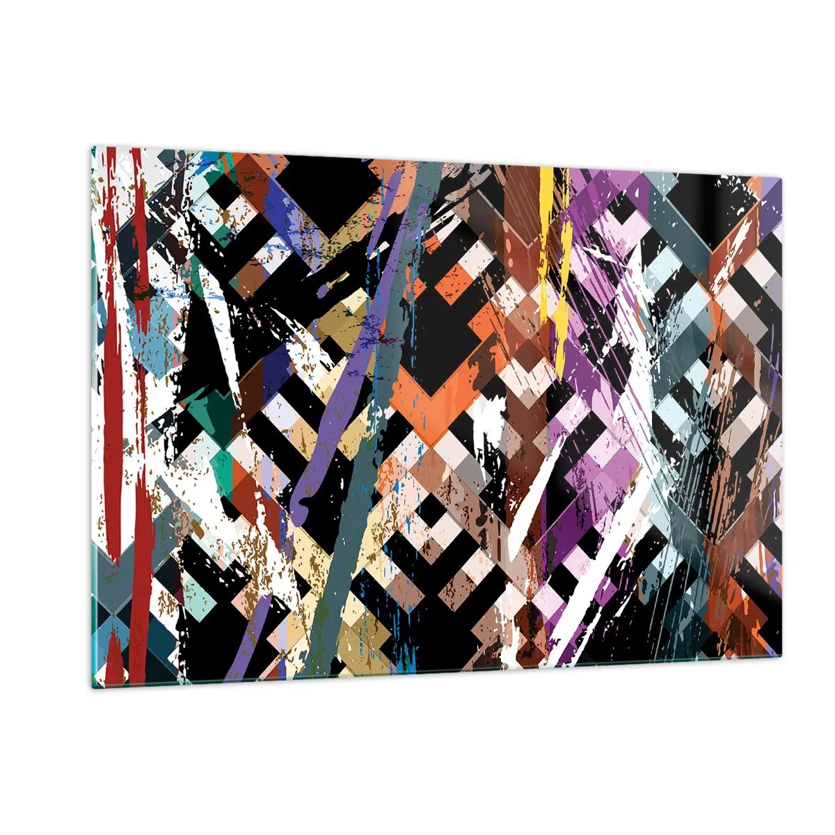 Glasbild - Bild auf glas - Eine abstrakte Komposition mit geometrischen Mustern und intensiven Farben. - 120x80cm - Quadriert - Moderne Wanddekoration für Wohnzimmer und Schlafzimmer ARTTOR