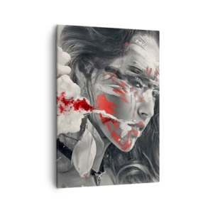 Bild auf Leinwand - Leinwandbild - Künstlerisches Frauenportrait mit abstrakten roten Akzenten - 50x70cm - Im Dunst der Absurdität - Moderne Wanddekoration für Wohnzimmer und Schlafzimmer ARTTOR