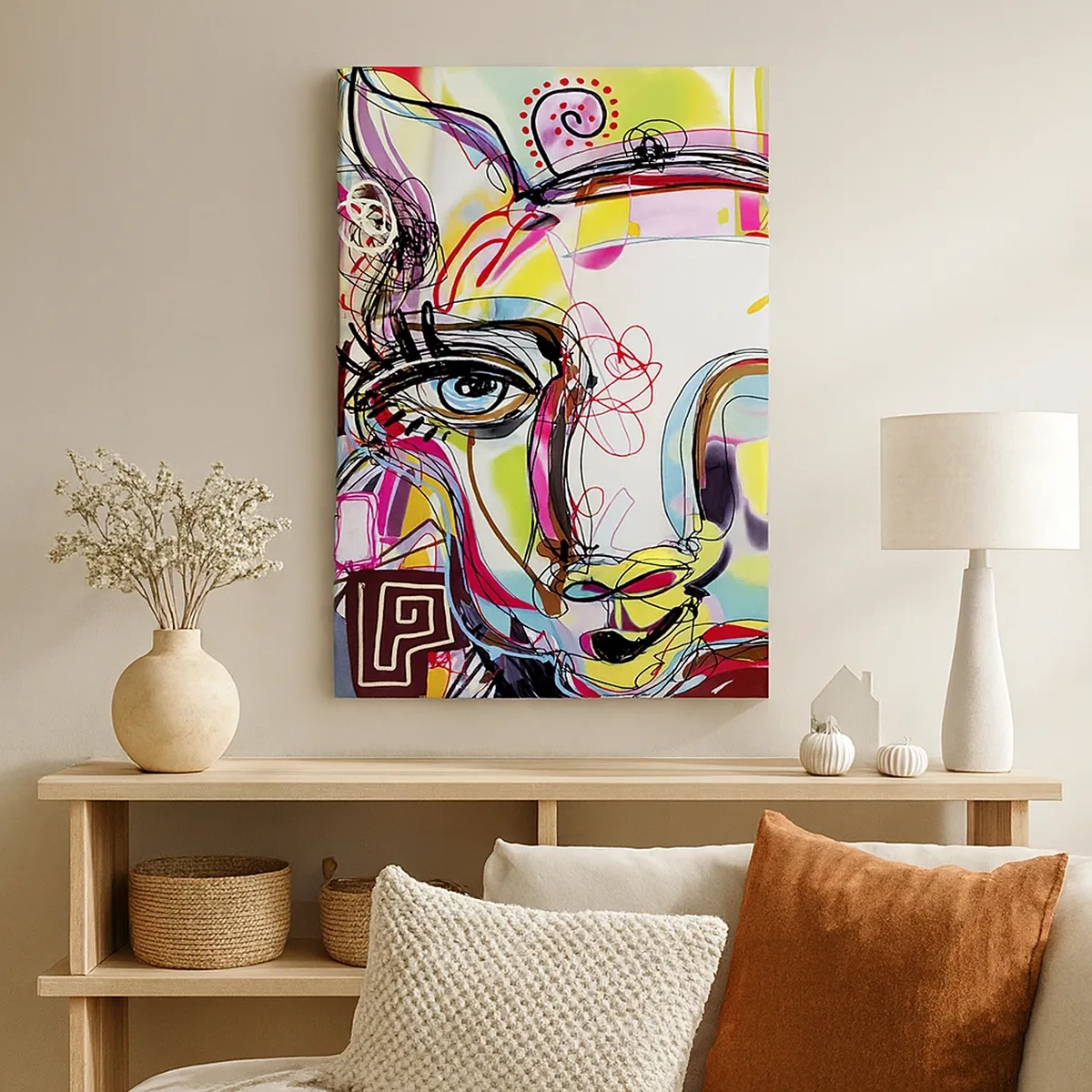 Bild auf Leinwand - Leinwandbild - Farbenfrohes Porträt im abstrakten künstlerischen Stil - 50x70cm - Der Reichtum des Abiturs der Katze - Moderne Wanddekoration für Wohnzimmer und Schlafzimmer ARTTOR