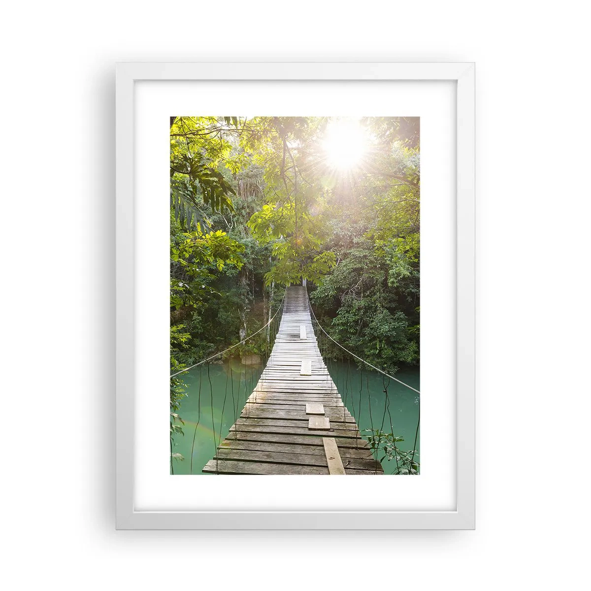 Poster in einem weißen Rahmen - Über das azurblaue Wasser zum azurblauen Wald - 30x40 cm