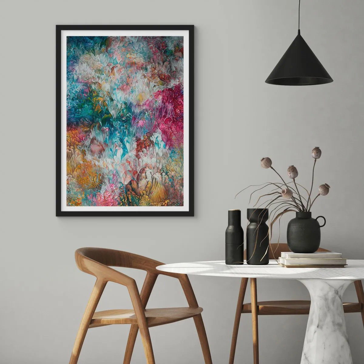 Poster in einem schwarzem Rahmen - Eine abstrakte Komposition, die blühenden Blumen ähnelt - 50x70cm - In voller Blüte - Moderne Wanddekoration für Wohnzimmer und Schlafzimmer ARTTOR