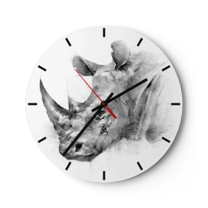 Wanduhr - Glasuhr - Skizzenhaftes Porträt eines Nashorns - 30x30cm - Afrikanisches Porträt - Moderne Wanddekoration für Wohnzimmer, Küche und Schlafzimmer ARTTOR