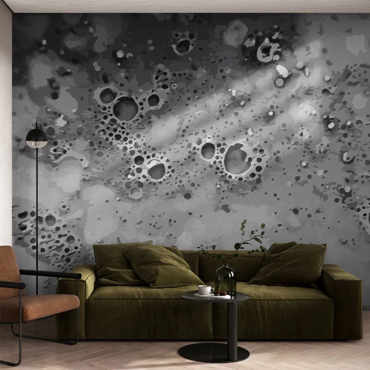 Fototapete Premium Sand - Abstraktes Muster in Grautönen mit Blasen - 100x70cm - Wie eine Mondlandschaft - Moderne Wanddekoration für Wohnzimmer und Schlafzimmer ARTTOR