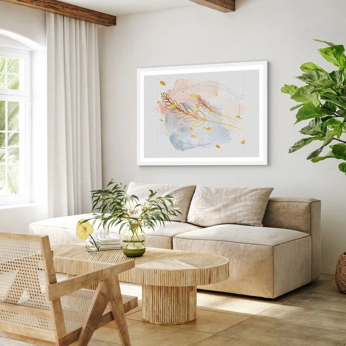 Poster in einem weißen Rahmen - Goldenr Hauch - 91x61 cm