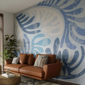 Selbstklebende Fototapete Deluxe Sticker - Blaue Farne - Minimalismus, Pastell, Boho - 350x256 cm