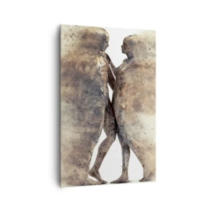 Bild auf Leinwand - Leinwandbild - Ein abstraktes Silhouettenduo in Sandtönen - 80x120cm - Sie erhoben sich aus dem Staub, um zu lieben - Moderne Wanddekoration für Wohnzimmer und Schlafzimmer ARTTOR