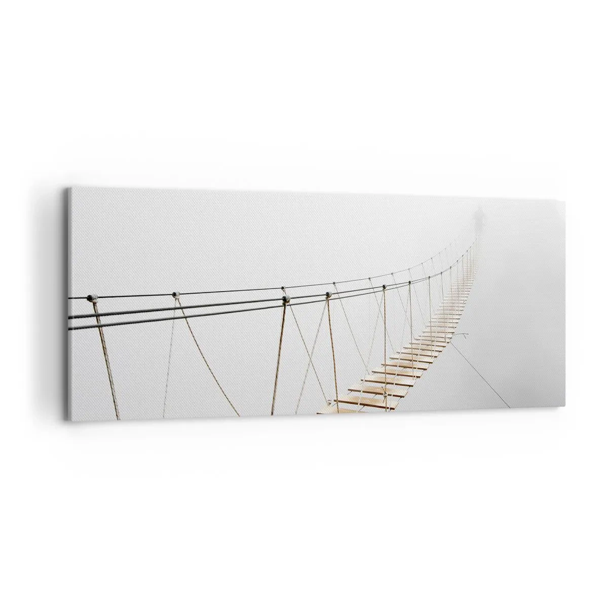 Bild auf Leinwand - Leinwandbild - Eine Hängebrücke im Nebel aus minimalistischer Perspektive - 120x50cm - Wohin wird es dich führen? - Moderne Wanddekoration für Wohnzimmer und Schlafzimmer ARTTOR