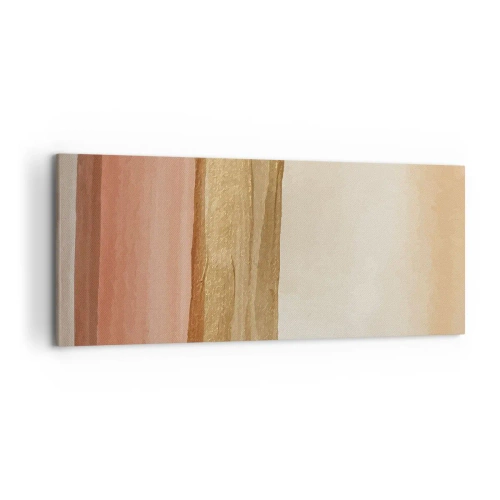 Bild auf Leinwand - Leinwandbild - Abstrakte Streifen in Beige-, Gold- und Rosatönen auf Leinwand - 120x50cm - Vertikale Komposition - Moderne Wanddekoration für Wohnzimmer und Schlafzimmer ARTTOR