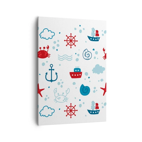 Bild auf Leinwand - Leinwandbild - Nautisches Muster mit Ankern, Schiffen und Krabben - 50x70cm - Märchen vom Meer - Moderne Wanddekoration für Wohnzimmer und Schlafzimmer ARTTOR