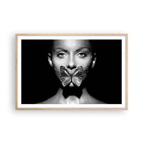 Poster in einem Rahmen aus heller Eiche - Schmetterlingskuss - 91x61 cm