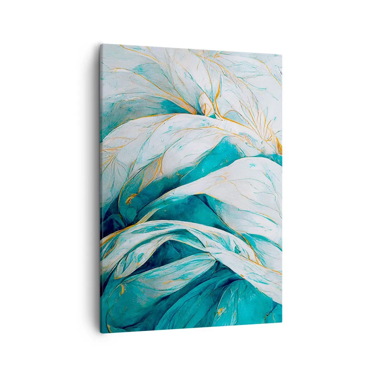 Bild auf Leinwand - Leinwandbild - Abstrakte blaue Blätter mit goldenen Details - 50x70cm - Blaue Abstraktion mit goldenem Motiv - Moderne Wanddekoration für Wohnzimmer und Schlafzimmer ARTTOR