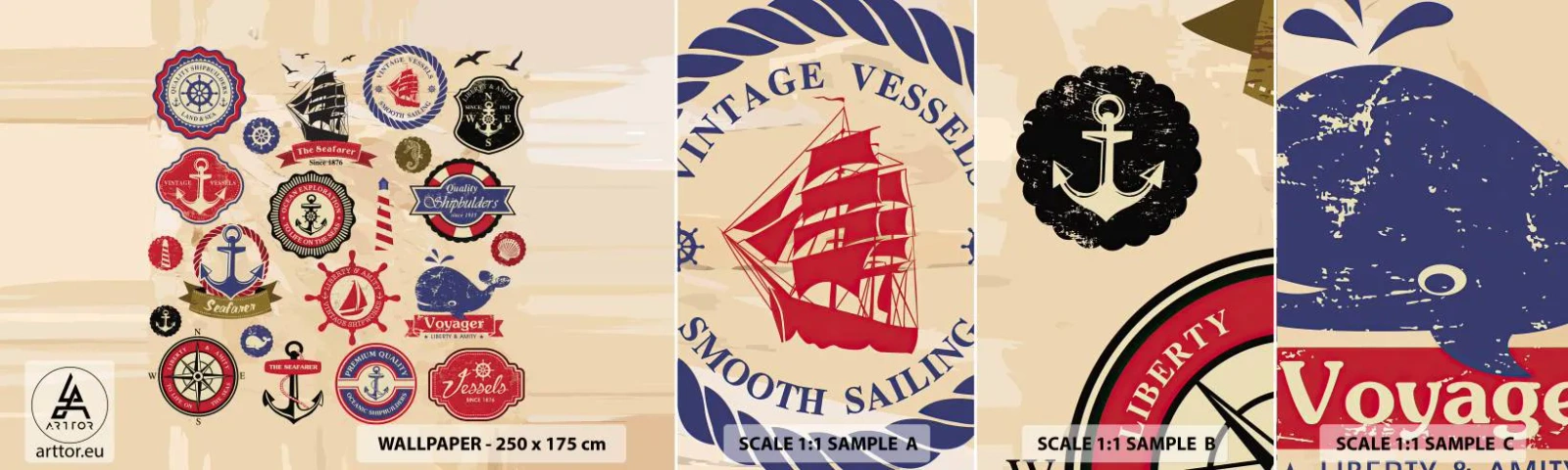 Fototapetenmuster Standard Eco - Segelbruderschaft - Nautisch, Anker, Kompass - 100x30 cm