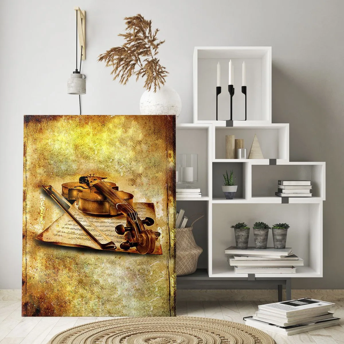 Glasbild - Bild auf glas - Violine mit Noten auf Vintage-Hintergrund - 50x70cm - Ein Virtuose dringend benötigt - Moderne Wanddekoration für Wohnzimmer und Schlafzimmer ARTTOR