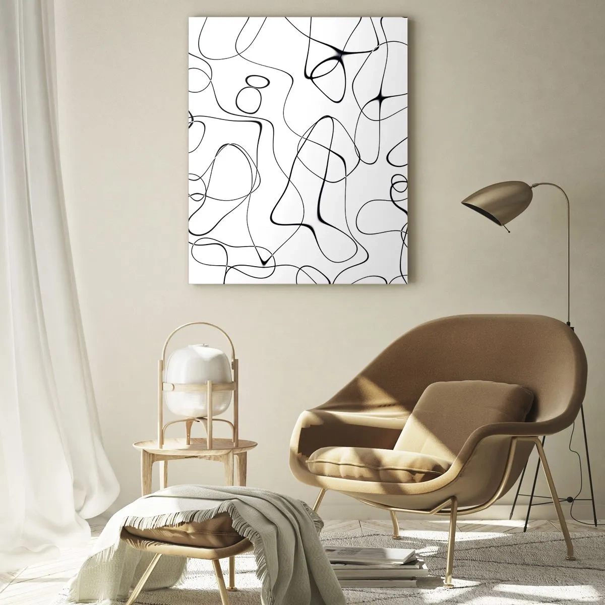 Glasbild - Bild auf glas - Abstrakte schwarze Linien auf weißem Hintergrund im minimalistischen Stil - 70x100cm - Lebenswege, Wechselfälle - Moderne Wanddekoration für Wohnzimmer und Schlafzimmer ARTTOR