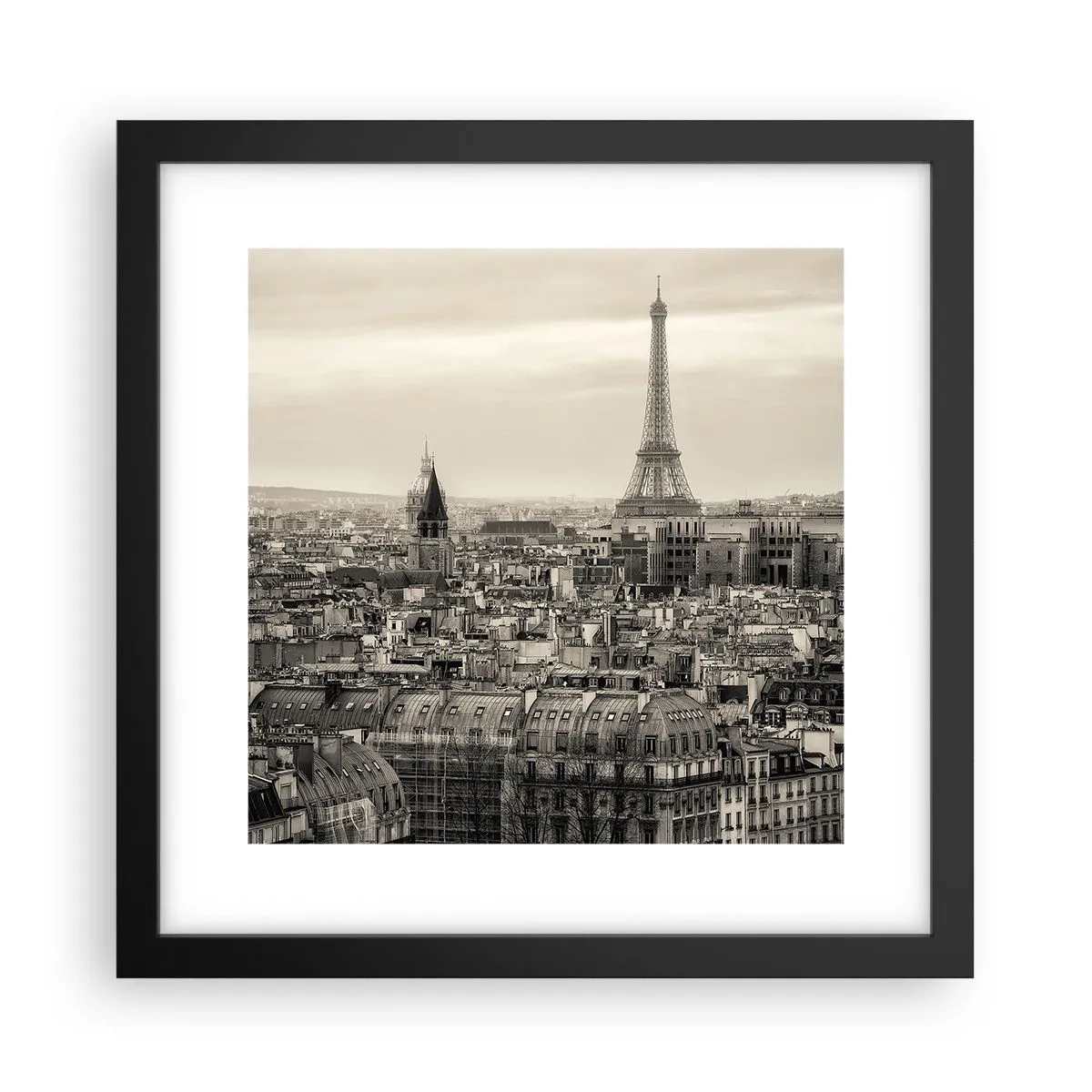 Poster in einem schwarzem Rahmen - Über den Dächern von Paris - 30x30 cm