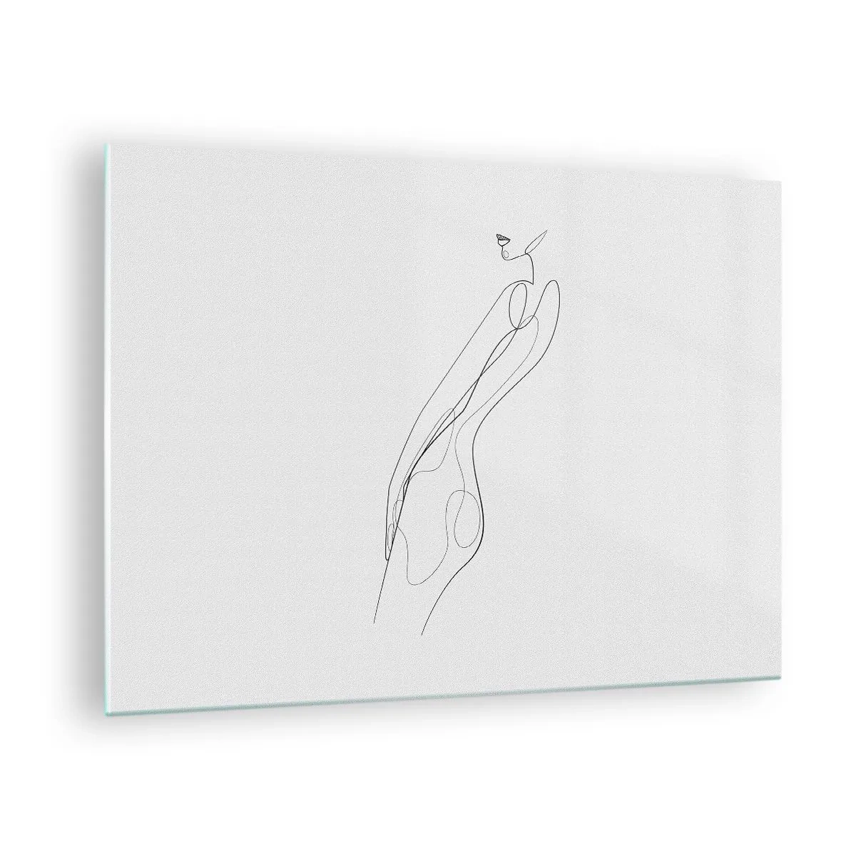 Glasbild - Bild auf glas - Eine minimalistische Linie, die eine weibliche Silhouette darstellt - 70x50cm - Bloß ein Versprechen - Moderne Wanddekoration für Wohnzimmer und Schlafzimmer ARTTOR