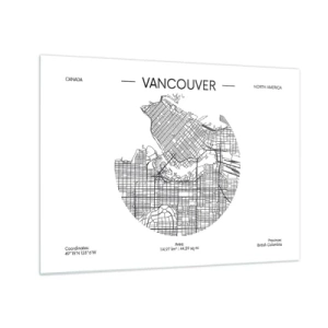 Glasbild - Bild auf glas - Schwarz-weißer Straßenplan von Vancouver - 70x50cm - Anatomie von Vacouver - Moderne Wanddekoration für Wohnzimmer und Schlafzimmer ARTTOR