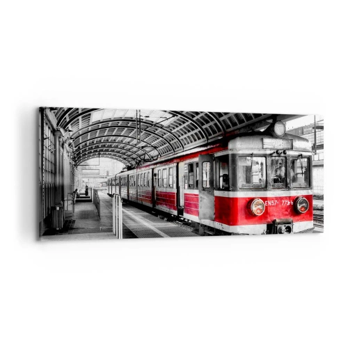 Bild auf Leinwand - Leinwandbild - Roter Zug am Bahnhof unter einem Dach - 120x50cm - Vielleicht ist es eine Reise Ihres Lebens? - Moderne Wanddekoration für Wohnzimmer und Schlafzimmer ARTTOR