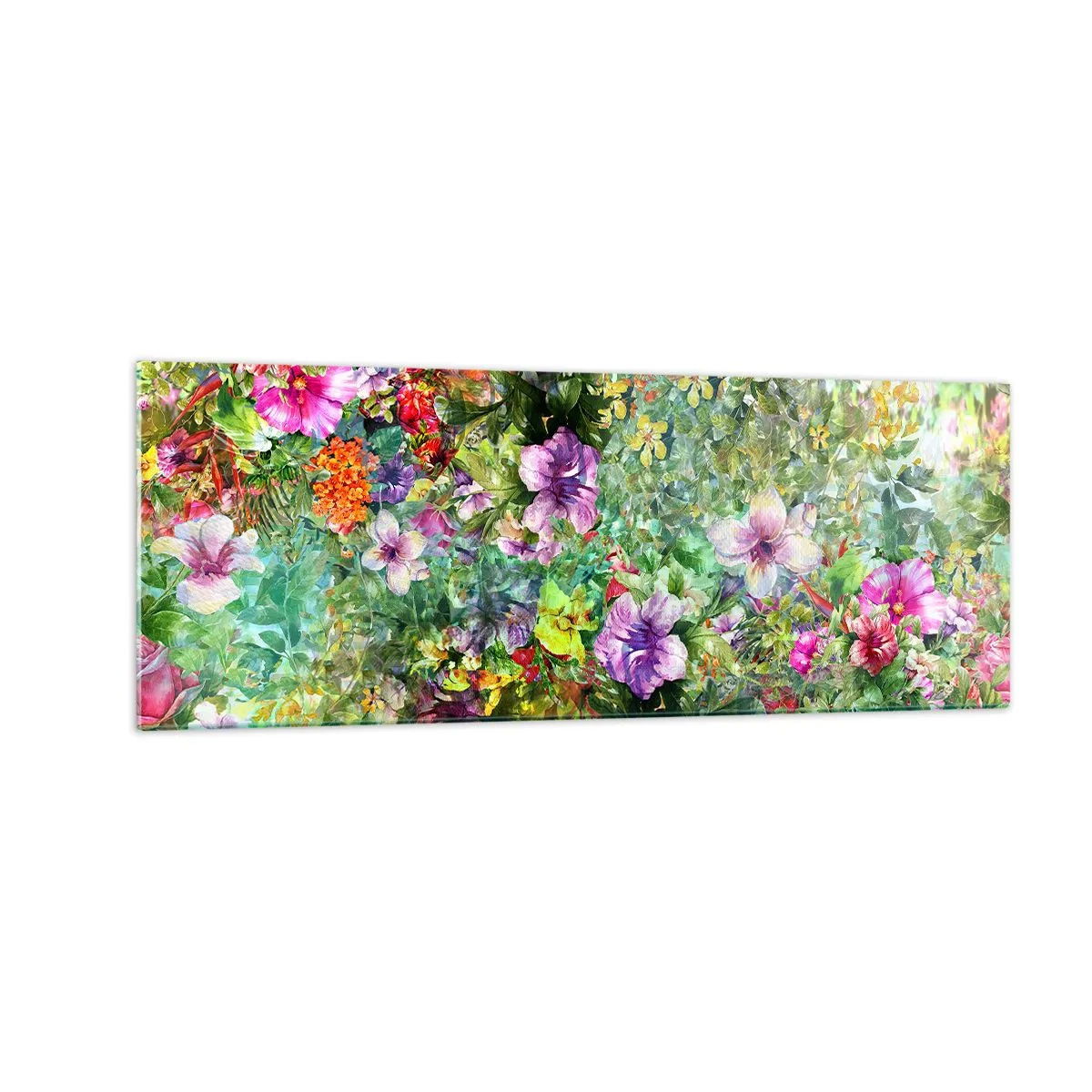 Glasbild - Bild auf glas - Ein buntes Blumenarrangement auf grünem Hintergrund - 140x50cm - In Blumen für das Verderben - Moderne Wanddekoration für Wohnzimmer und Schlafzimmer ARTTOR