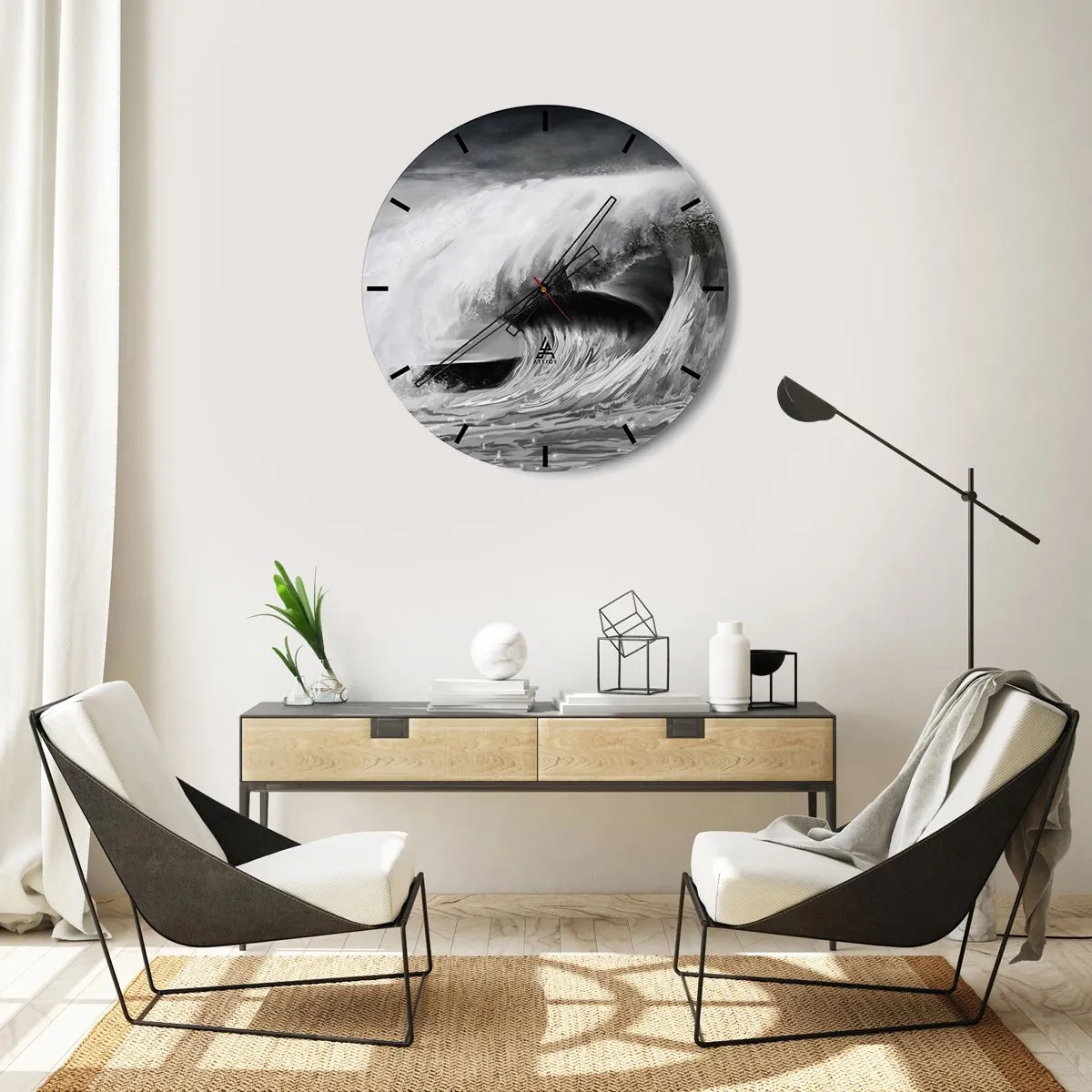 Wanduhr - Glasuhr - Wut des Ozeans - 30x30 cm