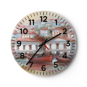 Wanduhr - Glasuhr - Glückliche Stadt - 30x30 cm