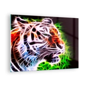 Glasbild - Bild auf glas - Ein Tiger in neonfarbenen, leuchtenden Farben - 70x50cm - Schreckliche Aura - Moderne Wanddekoration für Wohnzimmer und Schlafzimmer ARTTOR