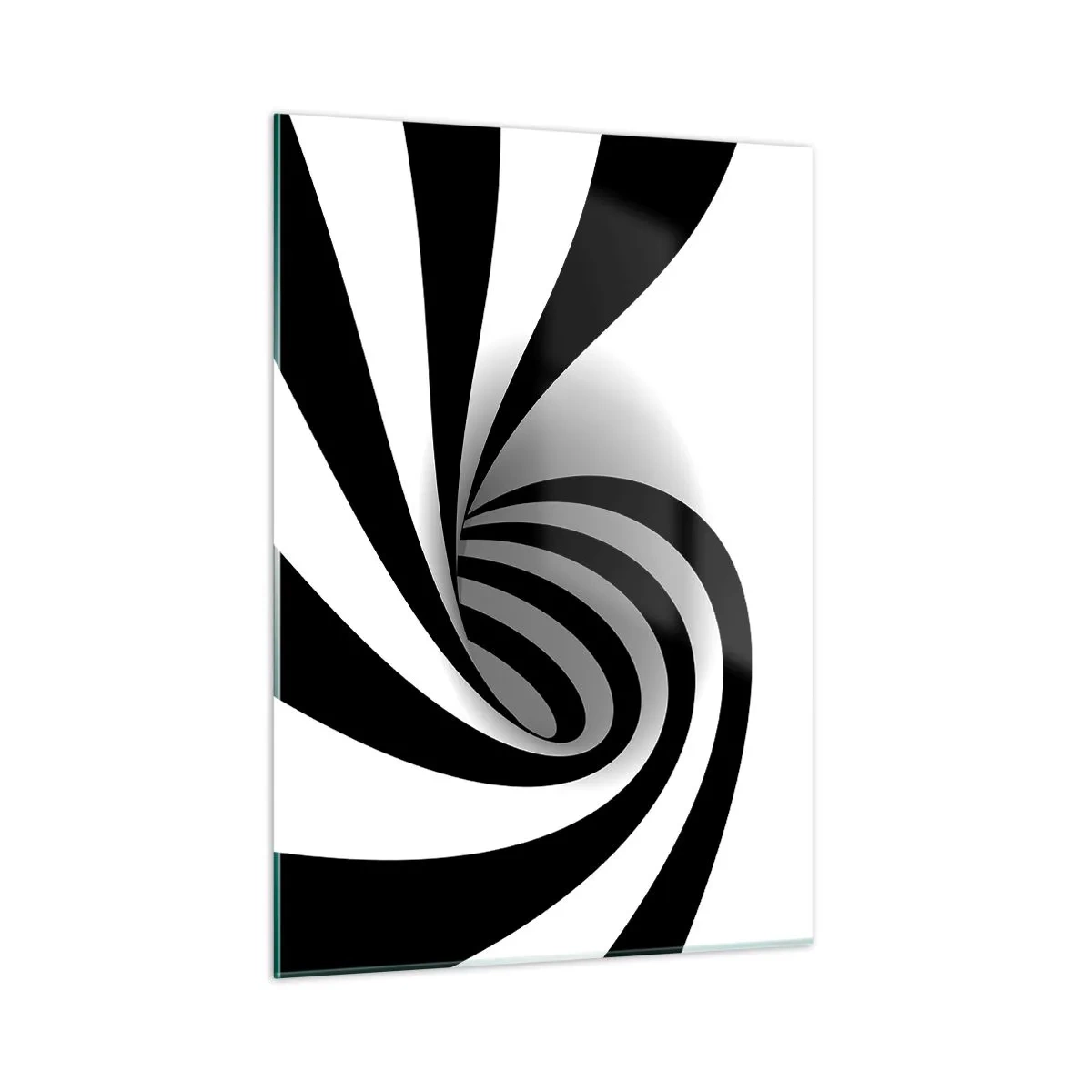 Glasbild - Bild auf glas - Abstrakte Spirale in Schwarz und Weiß mit dynamischer Form - 50x70cm - Und doch dreht es sich - Moderne Wanddekoration für Wohnzimmer und Schlafzimmer ARTTOR