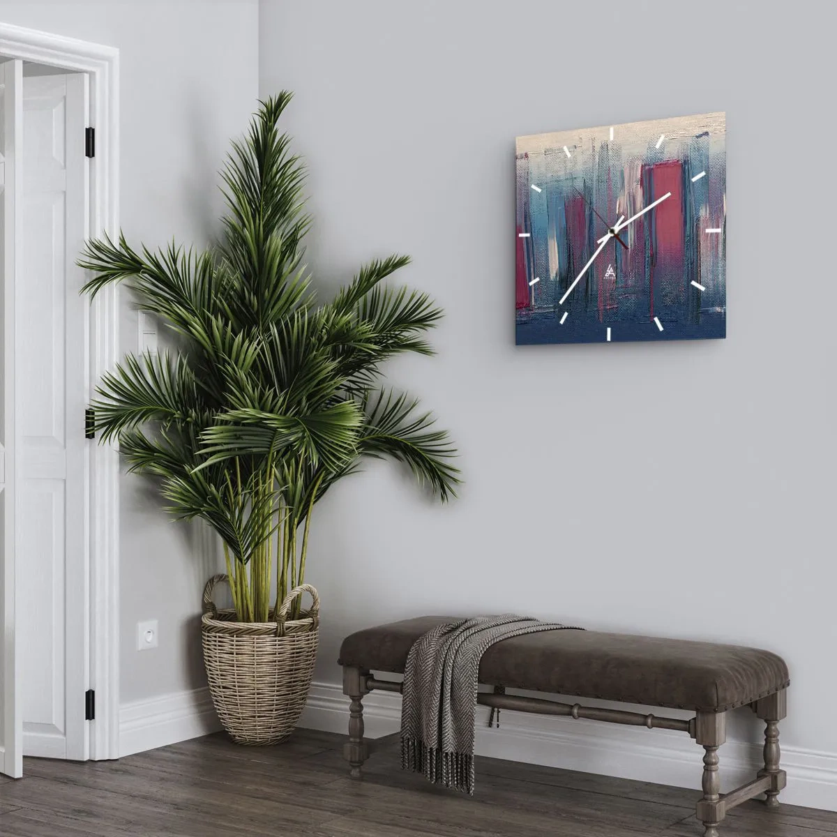 Wanduhr - Glasuhr - Vertikale Komposition in Blau und Rot - 40x40 cm