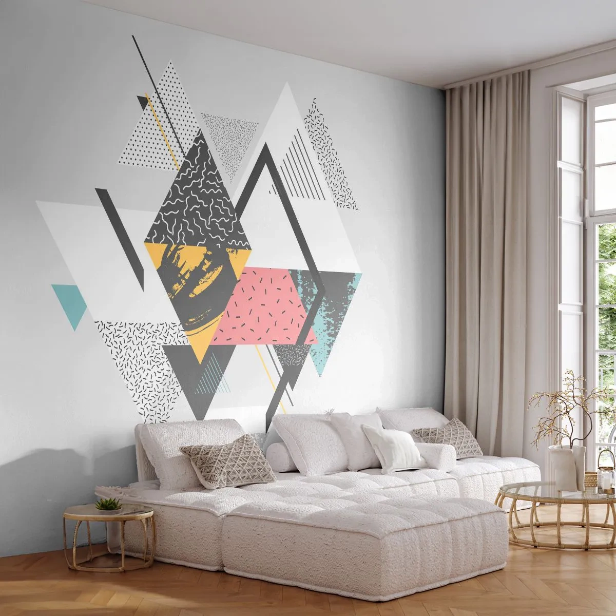 Fototapete Standard Eco - Moderne geometrische Abstraktion in Pastellfarben - 100x70cm - Variation über Dreieck und Raute - Moderne Wanddekoration für Wohnzimmer und Schlafzimmer ARTTOR