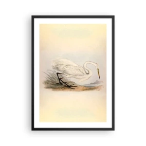 Poster in einem schwarzem Rahmen - Illustration eines Reihers vor einem pastellfarbenen Landschaftshintergrund - 50x70cm - Dame auf den Binsen - Moderne Wanddekoration für Wohnzimmer und Schlafzimmer ARTTOR