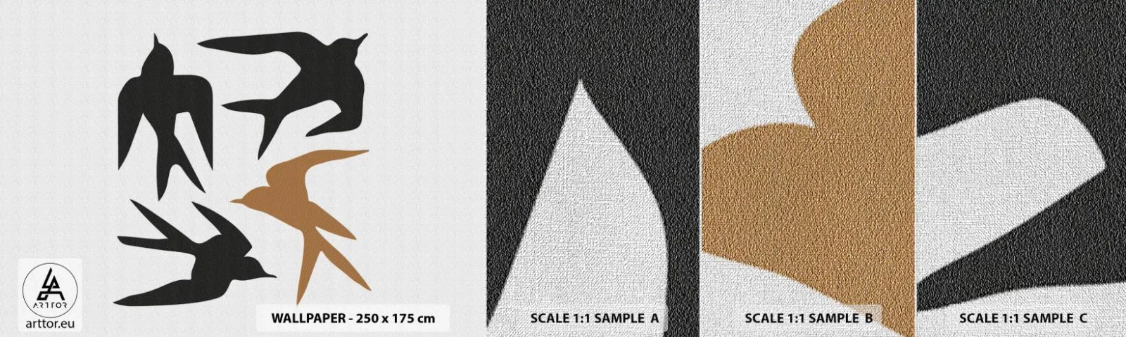 Fototapeten Muster Premium Canvas - Schwalbenspaß - Boho, Vögel, Minimalismus - 100x30 cm