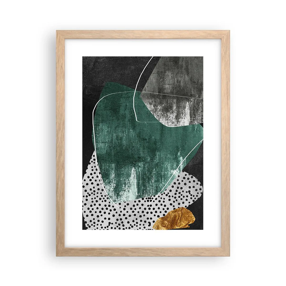 Poster in einem Rahmen aus heller Eiche - Bunte Abstraktion mit Blattgold - 30x40 cm