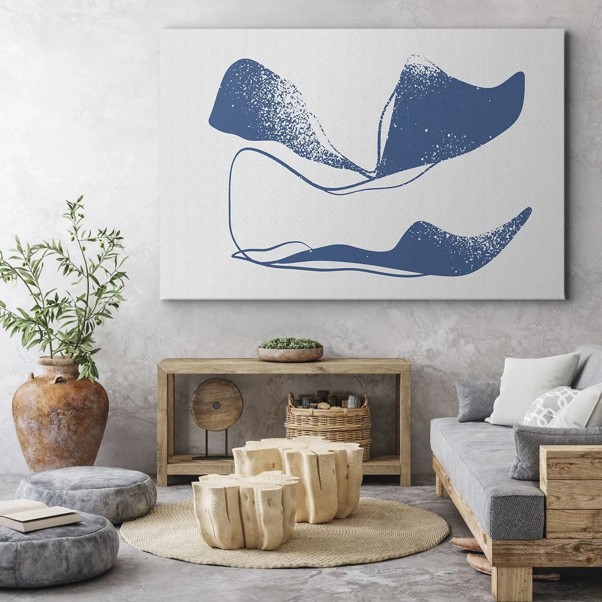 Bild auf Leinwand - Leinwandbild - Abstrakte Formen in Blautönen auf weißem Hintergrund - 70x50cm - Geflügelte Abstraktion - Moderne Wanddekoration für Wohnzimmer und Schlafzimmer ARTTOR