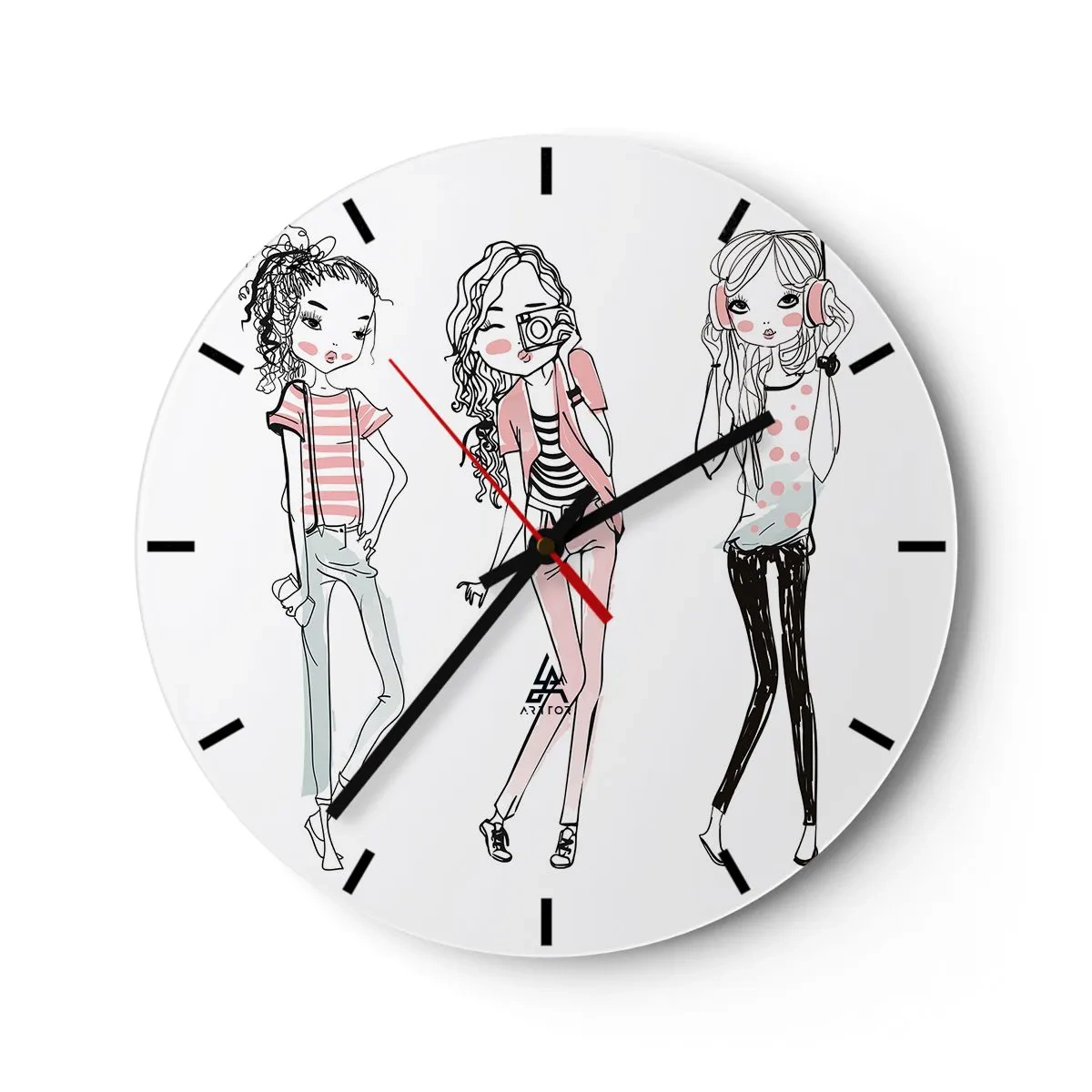 Wanduhr - Glasuhr - Drei Mädchen im modernen Stil - 30x30cm - Es wird, es wird Spaß machen - Moderne Wanddekoration für Wohnzimmer, Küche und Schlafzimmer ARTTOR