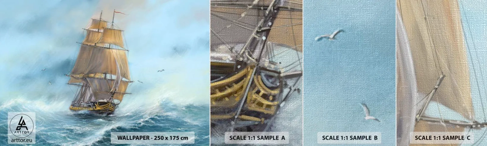 Fototapeten Muster Premium Canvas - Über die Wellen gleiten - Meer, Schiff, Nautisch - 100x30 cm