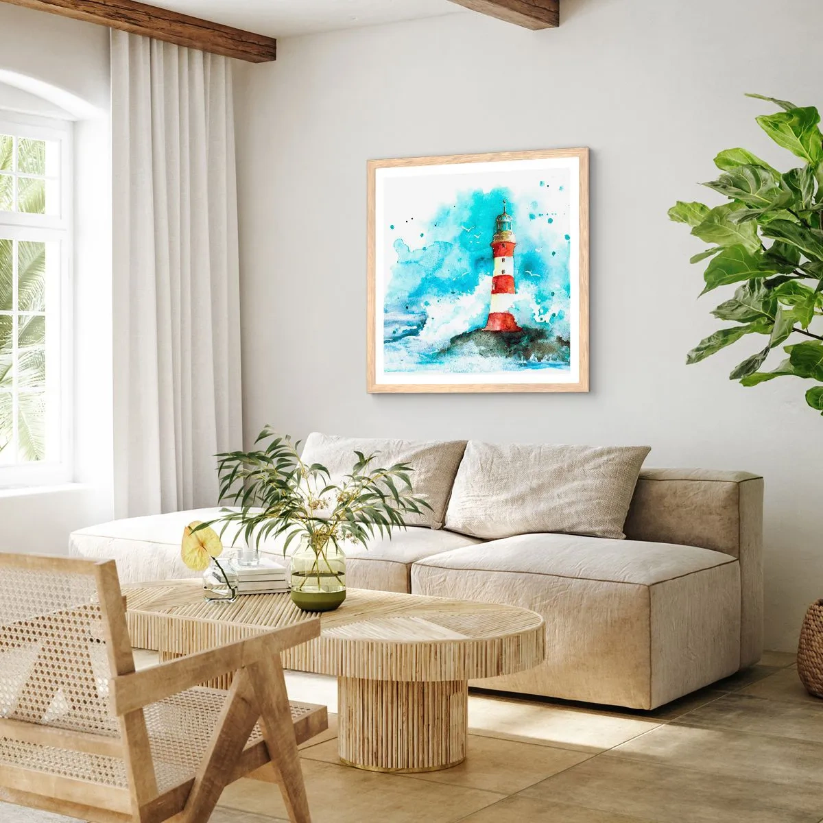 Poster in einem Rahmen aus heller Eiche - Einheit der Elemente - 40x40 cm