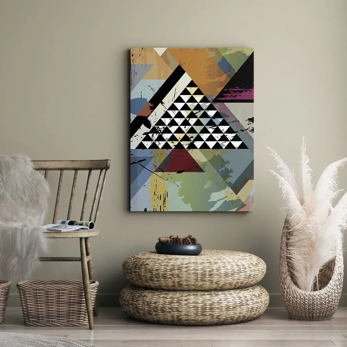 Bild auf Leinwand - Leinwandbild - Eine abstrakte Komposition aus geometrischen Formen und Farben. - 50x70cm - Wie einfach ist es - Moderne Wanddekoration für Wohnzimmer und Schlafzimmer ARTTOR