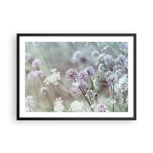 Poster in einem schwarzem Rahmen - Zarte Blüten in Pastelltönen - 70x50cm - Süße filigrane Kräuter - Moderne Wanddekoration für Wohnzimmer und Schlafzimmer ARTTOR