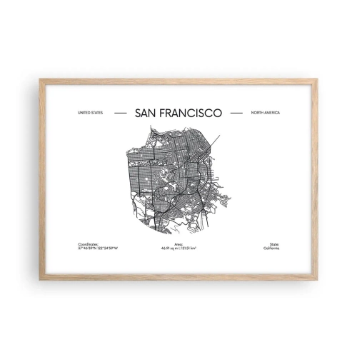 Poster in einem Rahmen aus heller Eiche - Anatomie von San Francisco - 70x50 cm