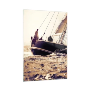 Glasbild - Bild auf glas - Eine Yacht auf stürmischer See im Licht der untergehenden Sonne - 80x120cm - Segle, Seemann - Moderne Wanddekoration für Wohnzimmer und Schlafzimmer ARTTOR