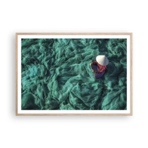 Poster in einem Rahmen aus heller Eiche - In einem Meer aus Netzen - 100x70 cm
