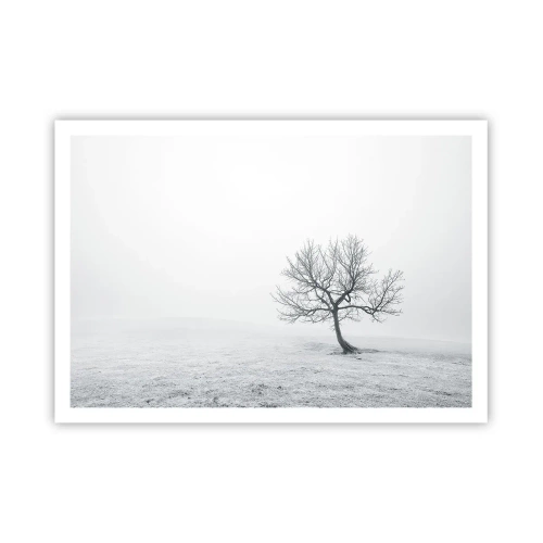 Poster - Ein einsamer Baum im Winternebel auf einem leeren Feld - 100x70cm - Gegen das Nichts - Moderne Wanddekoration für Wohnzimmer und Schlafzimmer ARTTOR