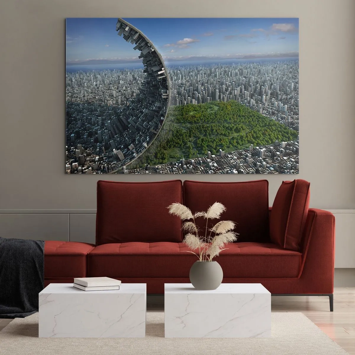 Glasbild - Bild auf glas - Eine Stadt mit spektakulärer Raumbrechung - 70x50cm - Die Natur ist ewig - Moderne Wanddekoration für Wohnzimmer und Schlafzimmer ARTTOR