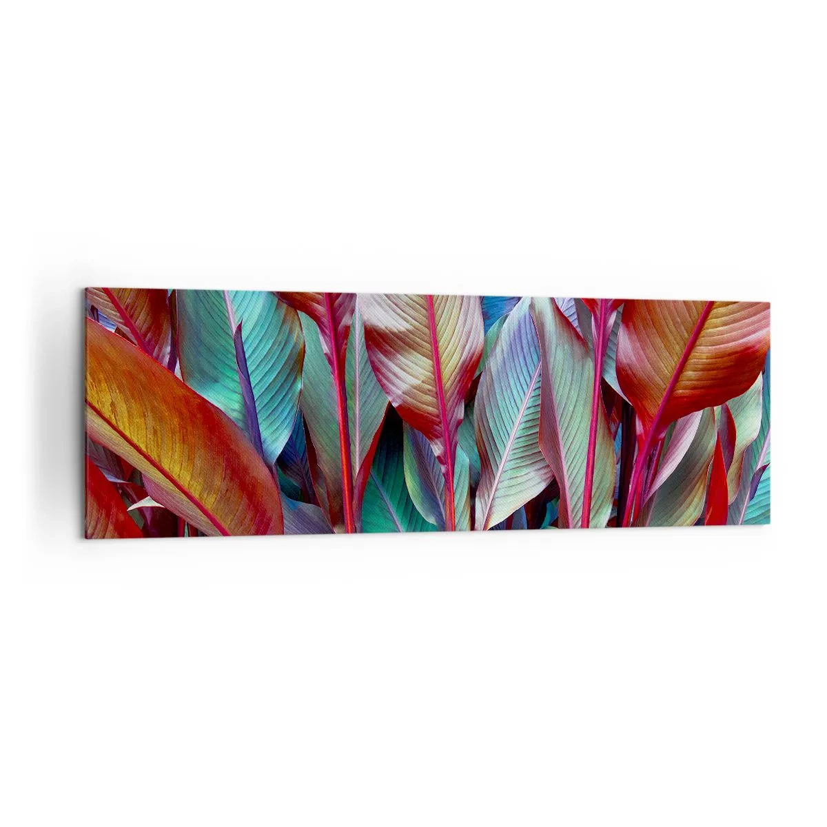 Bild auf Leinwand - Leinwandbild - Bunte Blätter tropischer Pflanzen im Dickicht - 160x50cm - Buntes Dickicht - Moderne Wanddekoration für Wohnzimmer und Schlafzimmer ARTTOR