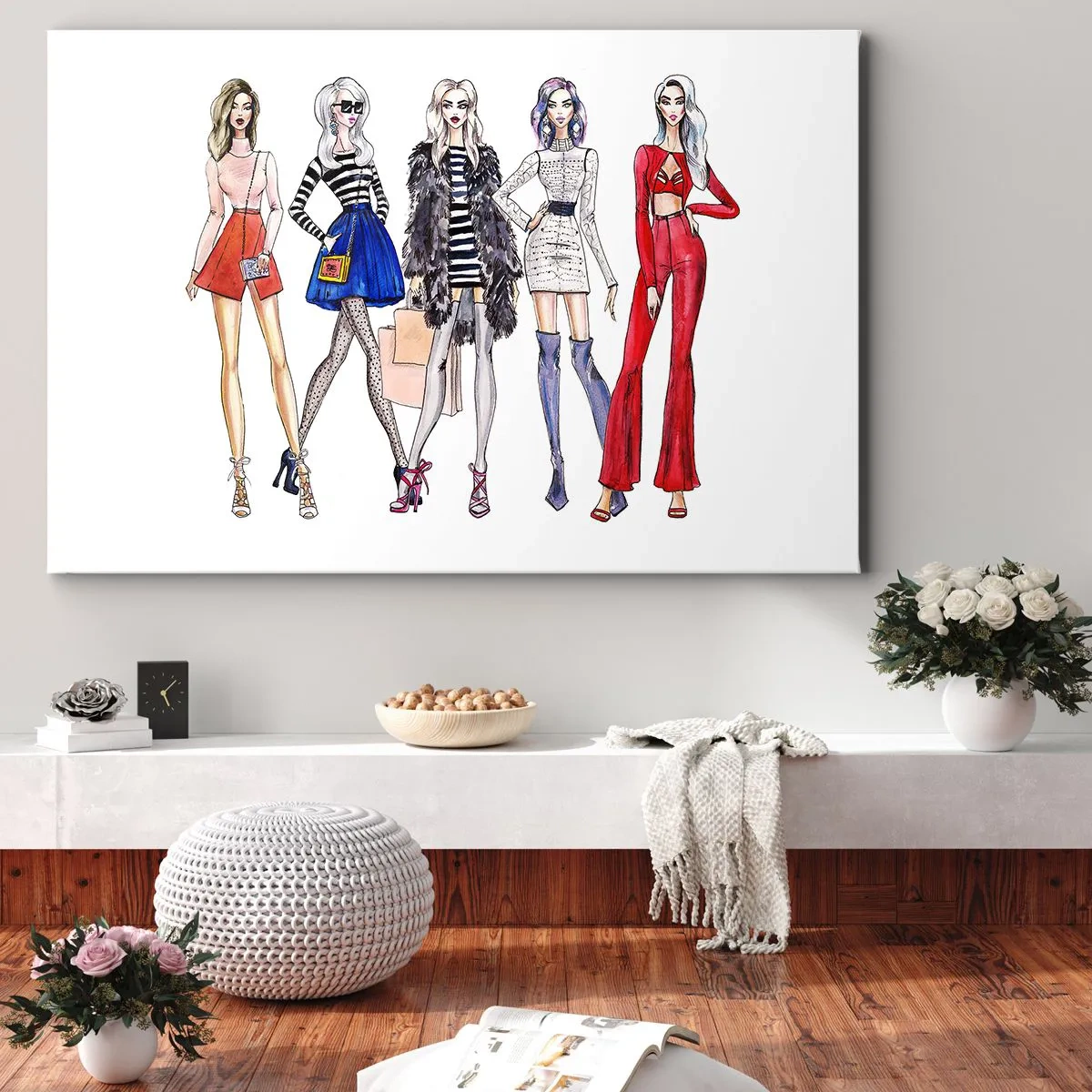 Bild auf Leinwand - Leinwandbild - Stilvolle Illustrationen von Modesilhouetten - 100x70cm - Jede Woche Fashion Week - Moderne Wanddekoration für Wohnzimmer und Schlafzimmer ARTTOR